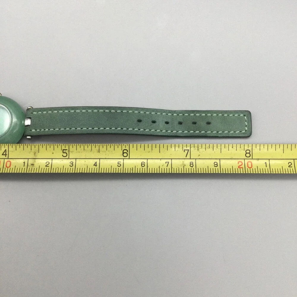 Womens Watch 24mm Green Dial Sterling 925 Case Green Leather Strap New Battery